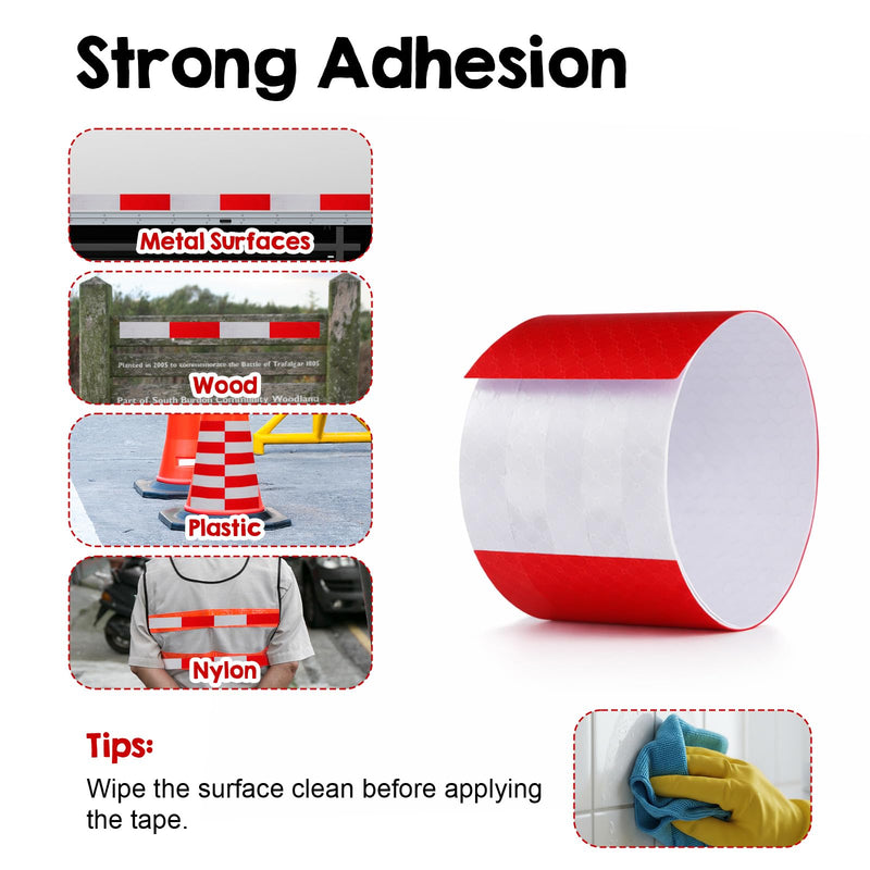 20PCS Red/White Reflective Stickers, 2" x 12" Self-Adhesive Reflective Tape, Waterproof High-Strength Safety Caution Warning Tape Strips for Cars, Trucks, Trailers, Bicycles, Ships, and Road Signs