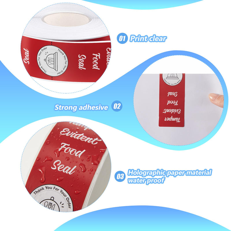 500 Pieces Tamper Evident Stickers for Food Delivery 1.5 x 6 Inches Red Tamper Seal Proof Tape Safe Labels Sealed for Freshness Drink Food Container Pizza Boxes (Red) 500