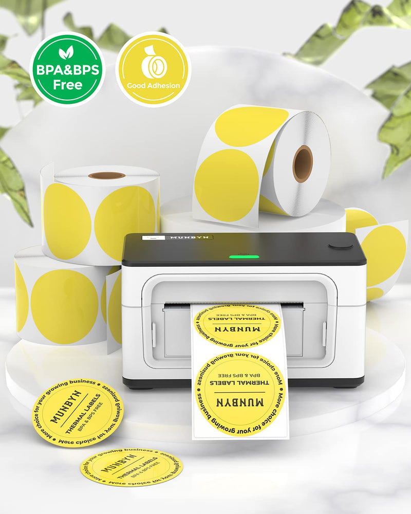 2 Inch Yellow Circle Thermal Sticker Labels+2 Inch Round Thermal Labels