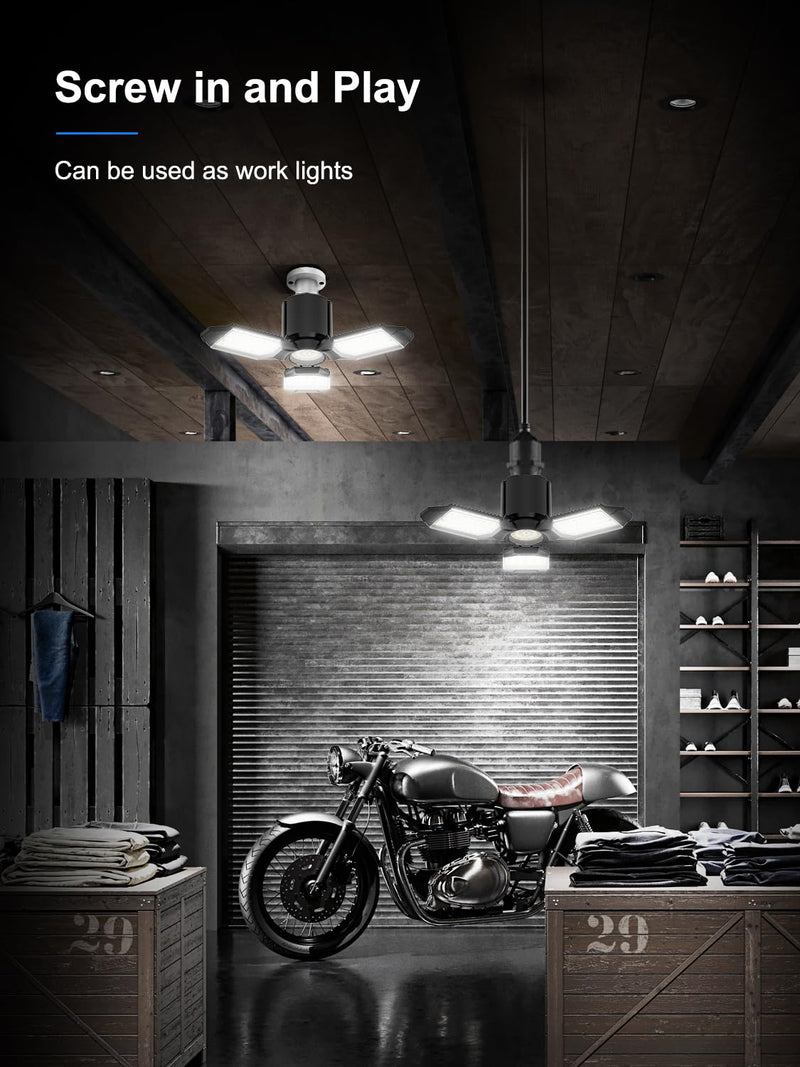 [Australia - AusPower] - LED Garage Light Bulb, 8000LM Shop Lights with 3+1 Deformable Panels, 6500K Screw in Ceiling Lights for Garage, Workshop, Workbench, Basement 1 Pack 