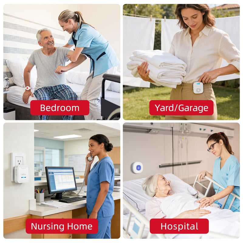 [Australia - AusPower] - CallToU Caregiver Pager Wireless Call Button for Elderly/Senior,2026 New Version Pager with Vibration & Rechargeable,Nurse Alert System for Home Care Seniors White 1+2 