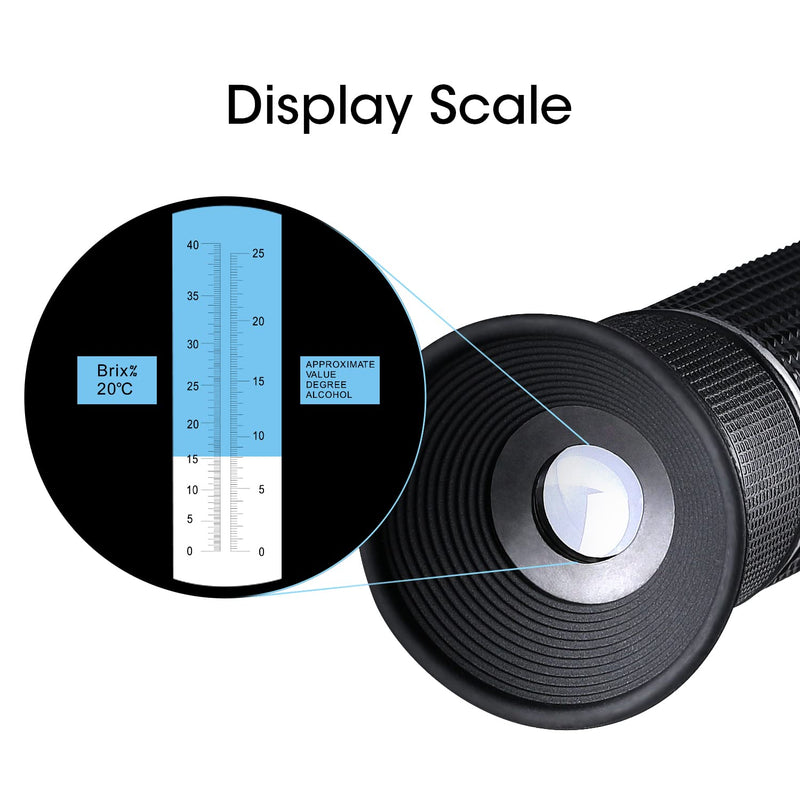 Optical Hydrometer Optical Brix Refractometer for Wine Making, Dual Scale - Brix 0-40% & Alcohol 0-25% Vol, Wine Refractometer for Measuring Sugar Content and Predicting Wine Alcohol Degree Wine Alcohol Refractometer