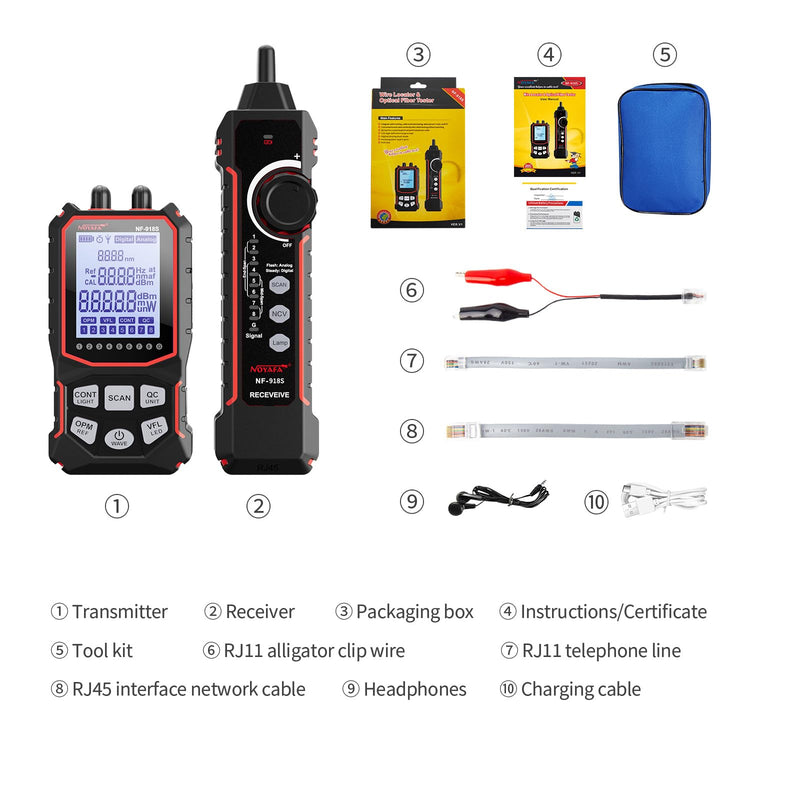 NOYAFA NF-918S Network Cable Tester with 6 wavelength Optical Power Meter, Cable Toner Ethernet Cable Tester RJ45 Network Tester with Visual Fault Locator, PoE Tester Network Tools