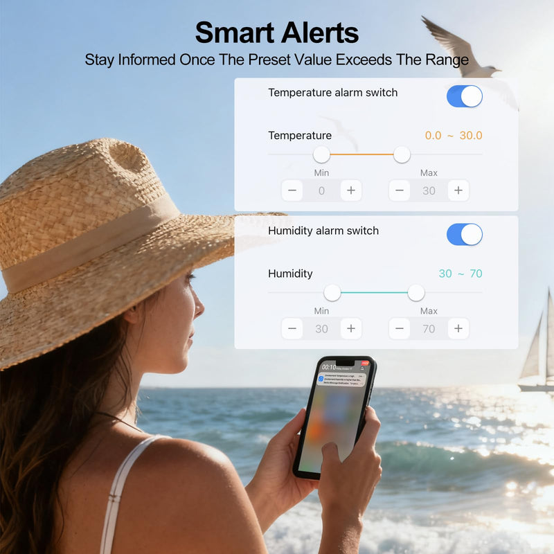 eMylo WiFi Temperature Humidity Sensor 4 Pack, Smart Indoor Thermometer Hygrometer with 3 Outdoor IP65 Sensors, Remote Monitoring App Alert, Data Export, 492ft Range for Home Greenhouse Baby Room