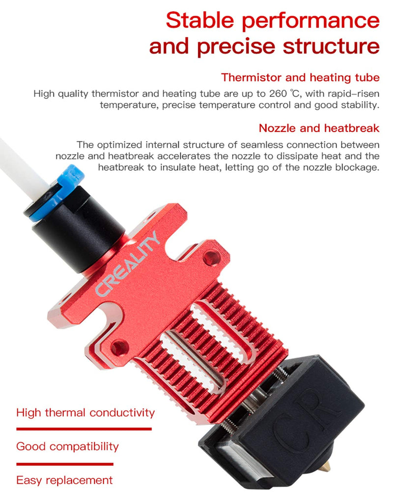 Creality CR-6 SE 3D Printer Parts Hotend Kit, Aluminium Alloy Extruder Hotend Nozzle Kit, with Teflon Tube, MK Nozzle, Heat Block and Silicone Sock for 3D Printer CR-6 SE/CR-6 MAX/CR-5 Pro