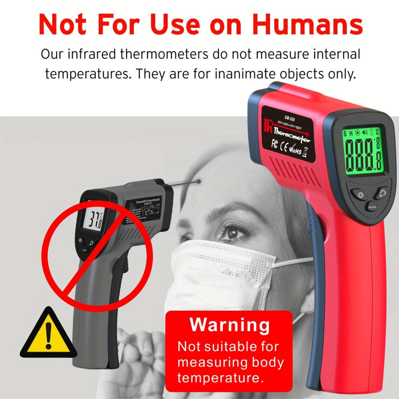 [Australia - AusPower] - Digital Infrared Thermometer, Laser Temperature Gun -58℉～1022℉(-50℃～550℃) IR Thermometer Gun with Adjustable Emissivity, Temp Gun Thermometer for Cooking, BBQ, Oven & Engine (Not for Human Body Temp) GM-550 Red 