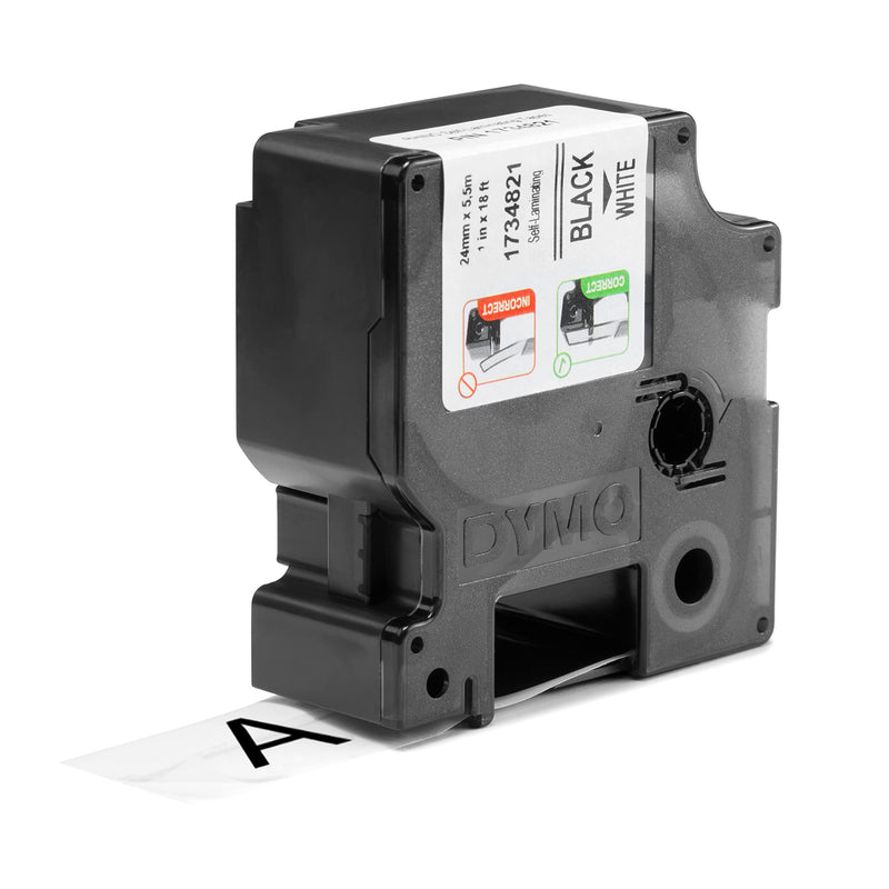 DYMO Rhino Industrial Self-Laminating Labels 1" Black Print on White Tape 1" Black on White Standard Packaging