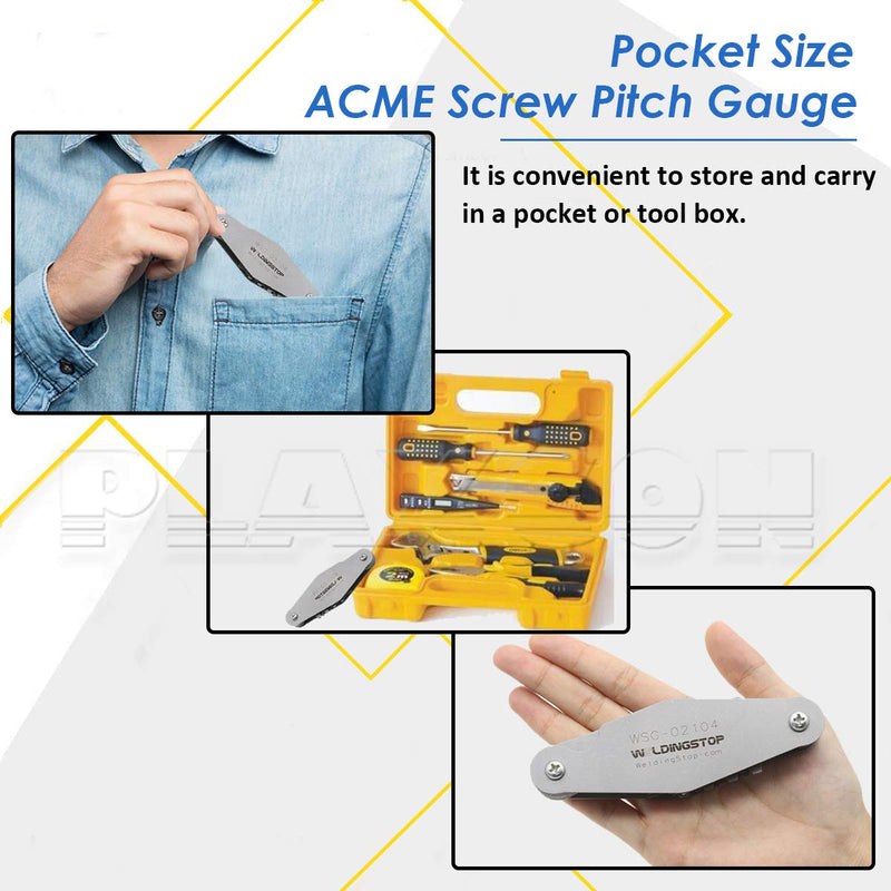 [Australia - AusPower] - PLAXCON 29 Degree Acme Screw Pitch Gauge Stainless Steel Thread Pitch Measuring Tool Set T-Thread Cutting Gage 16pcs 