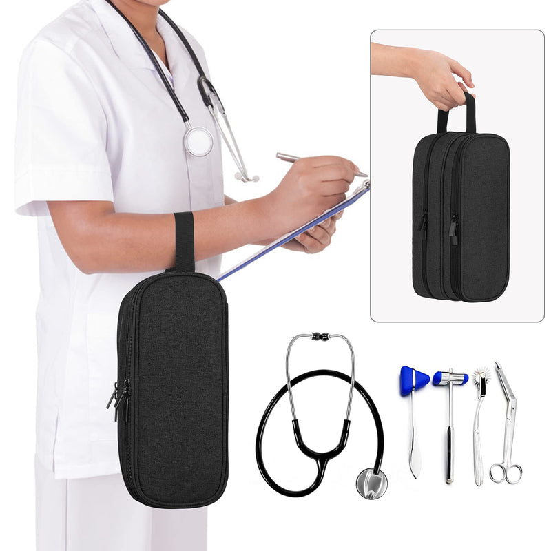 [Australia - AusPower] - Trunab Stethoscope Carrying Case Hold 2 Stethoscopes or BP Cuffs, Compatible with 3M Littmann/MDF/ADC, Medical Case with Extra Pocket for Nurse Accessories, Essentials for Nurses, Doctors, Black 