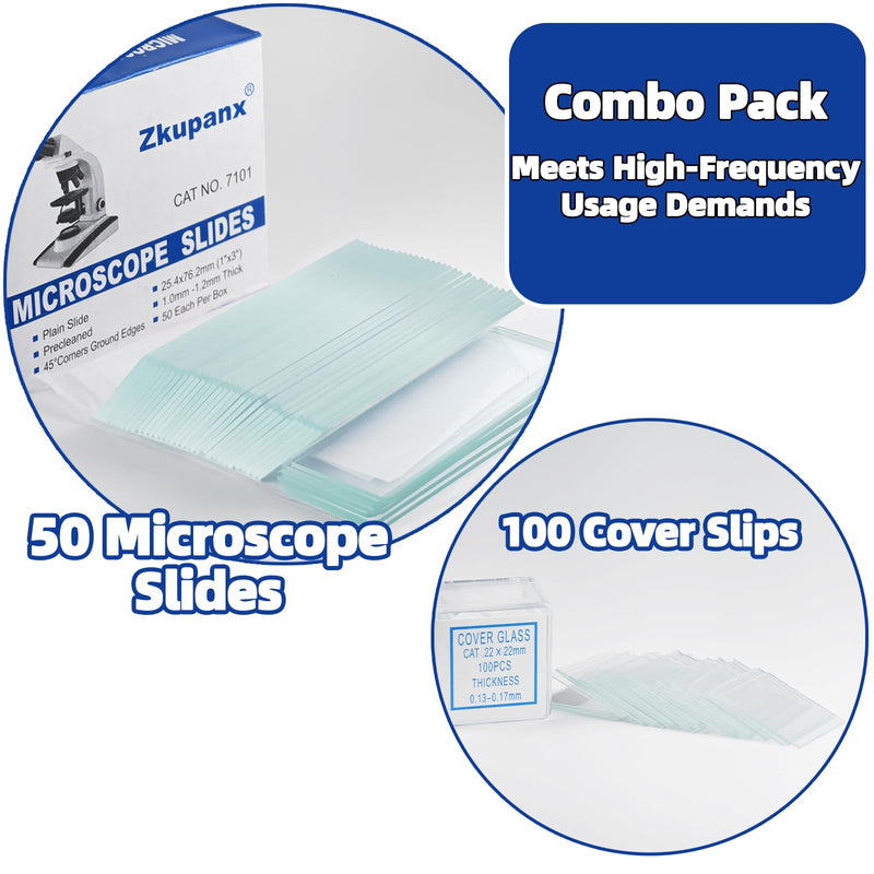 [Australia - AusPower] - Blank Glass Microscope Slides and Covers - Ground Edges & 45° Clipped Corners, High-Clarity, Pre-Cleaned, 50 Slides & 100 Coverslips, Microscope Accessories for Experiments & Analyses 