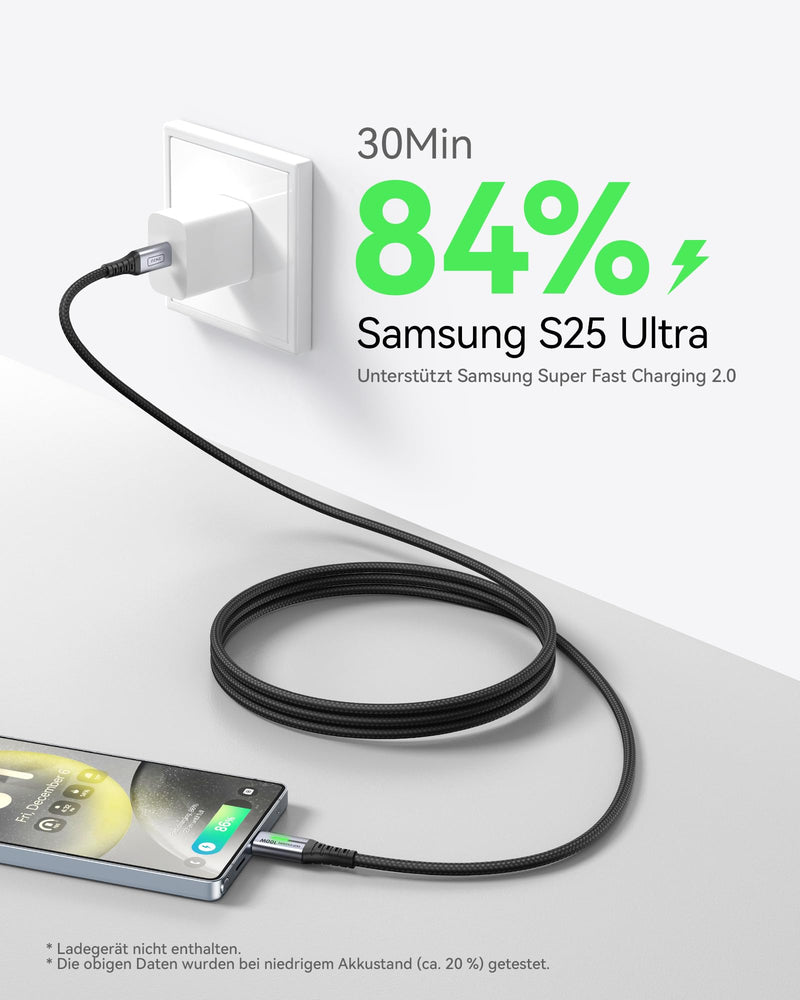 USB Type-C cable, INIU [2m] 100W PD 5A USB C cable USB C QC4.0 nylon fast charging type C to USB C compatible with Samsung S21 S20 Note iPad MacBook Pro Huawei Xiaomi Nintendo Switch etc Nylon Braided Charging Cable USB-C Charger for iPhone 17 16 15 P...
