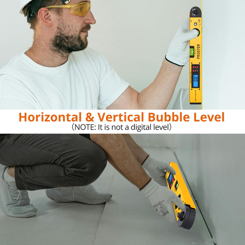 Proster Digital Angle Finder Gauge - Aluminum Angle Finder 16 inch 400mm with LCD Vertical Horizontal Spirit Level and Magnetic Base for Woodworker Yellow