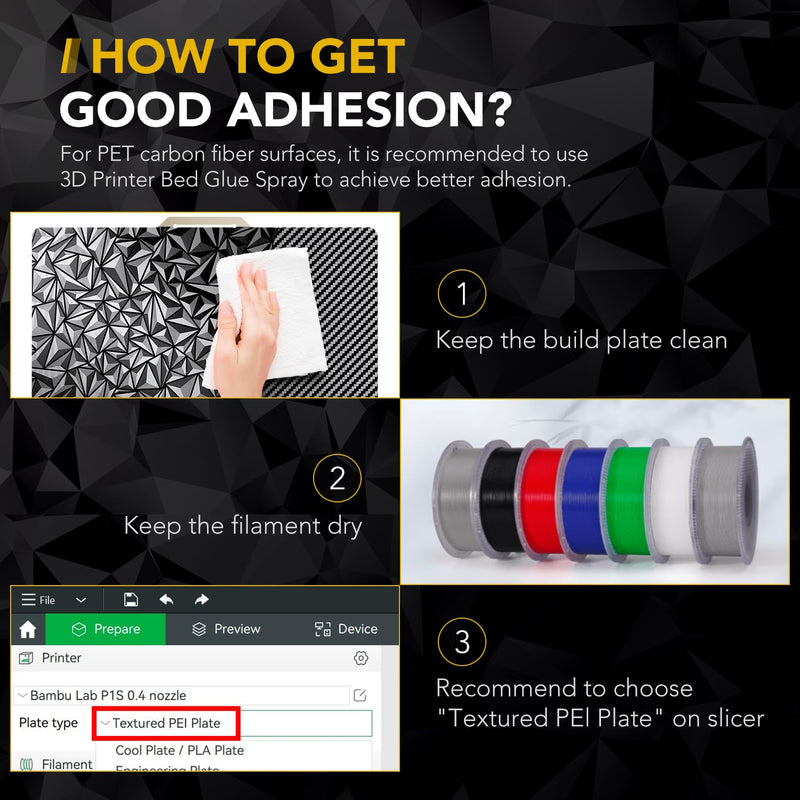 [Australia - AusPower] - PET+PEO 3D Printer Build Plate Sheet for Bambu Lab X1/X1C/X1E/P1P/P1S/A1, Dual Texture with Carbon Fiber and Diamond Patterns 257x257mm, Flexible Spring Steel Hot Bed Platform Sheet PET+PEO 
