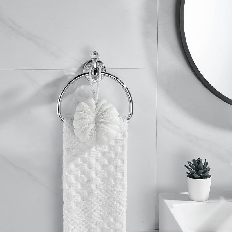 WOLIBEER Towel Ring,Crystal Hand Towel Holder,Round Towel Ring for Bathroom Wall Mounted Towel Hanger Bling Bathroom Accessories Half-Round