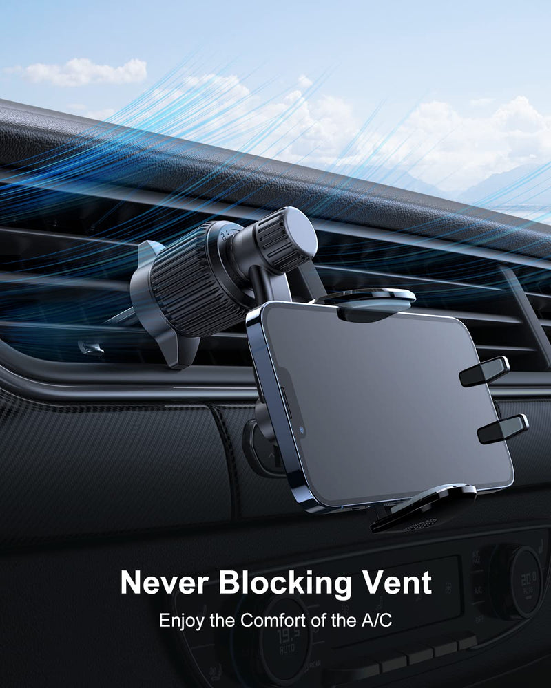 [Australia - AusPower] - Car Vent Phone Mount, [Never Blocking Vent, Enjoy The Comfort of The A/C] Hands-Free Universal Extension Clip Air Phone Holder Car Fit for All Phones iPhone Samsung More Black 
