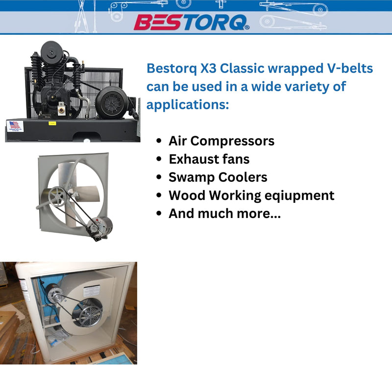 [Australia - AusPower] - BESTORQ 3L180 V-Belt, Classic Wrapped Rubber X3 V-Belt, Black, 18" Outside Circumference x .38" Width x .24" Height, Pack of 2 