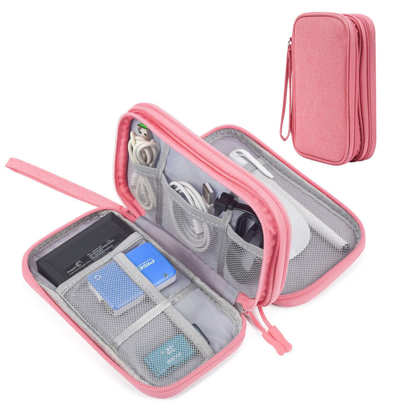 [Australia - AusPower] - Electronic Organizer Travel USB Cable Accessories Bag/Case,Waterproof for Power Bank,Charging Cords,Chargers,Mouse ,Earphones Flash Drive Double Layer - Pink 