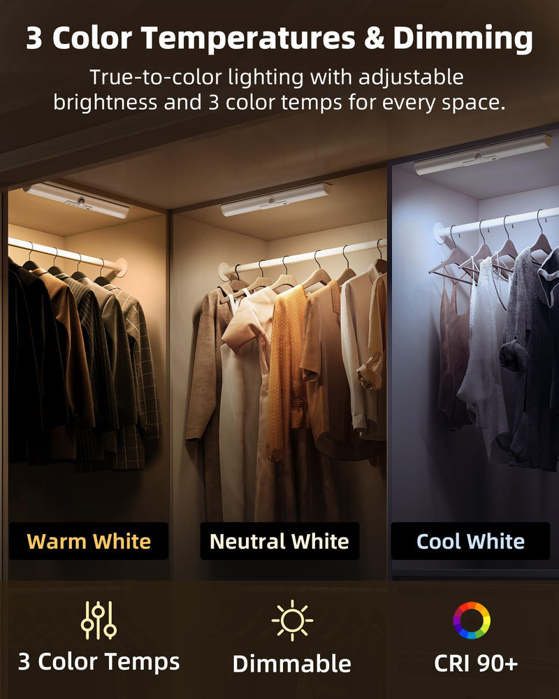 [Australia - AusPower] - EZVALO 13inch Motion Sensor Closet Lights, 2 Pack Rechargeable LED Lights with Rotatable Sensor, Glare-Free, 3 Color Temps & Dimmable, Magnetic Cabinet Lighting for Closet, Pantry, Stairs 