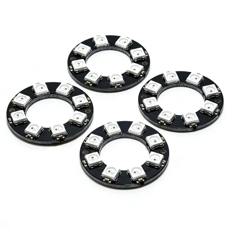 Zolara Pack of 4 RGB LED Ring Module, 5050 LED Full Colour RGB Light Module, 5V RGB LED Ring, Black, Compatible with WS2812B 12-Bit 50 mm, Arduino, Raspberry Pi, DIY Projects