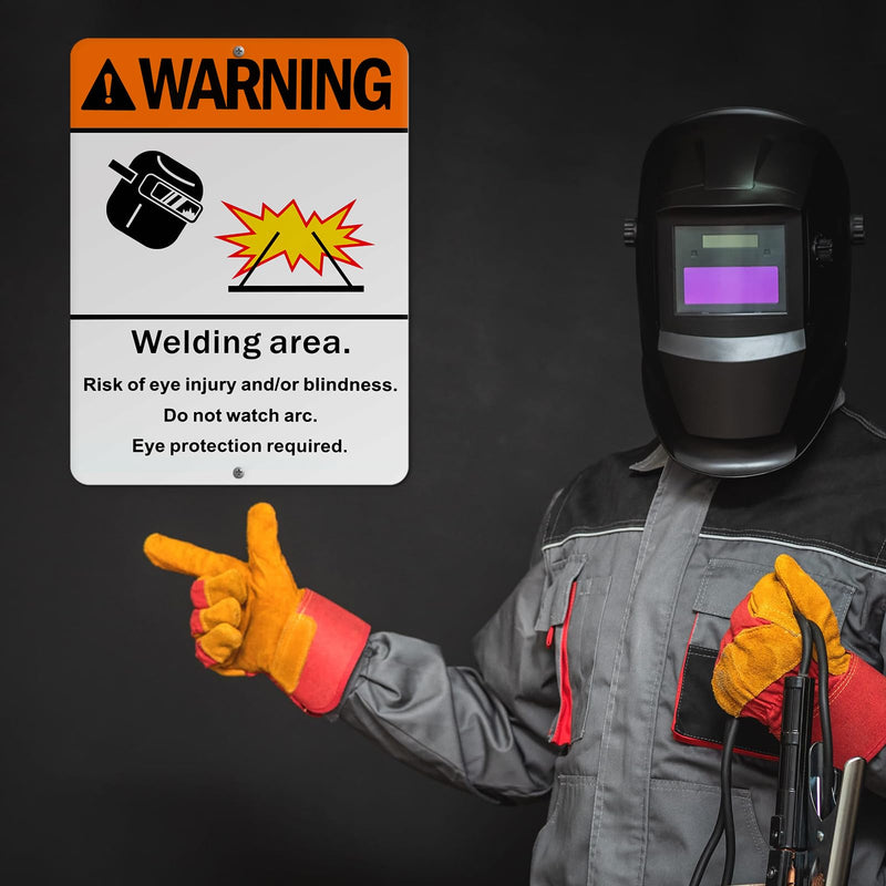 2 Pack Warning Welding Area Sign - 9 x 12 Inches Eye Protection Required Welding Safety Sign Vertical Weatherproof Aluminum Material for Welder Construction Site Industrial Warehouse