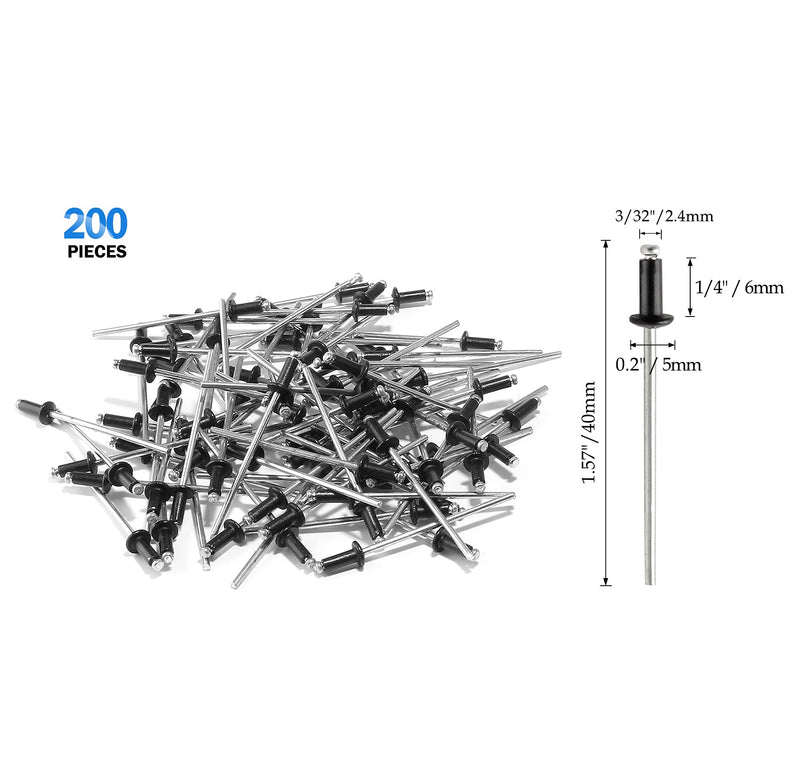 [Australia - AusPower] - 3/32" x 1/4" Aluminum Blind Rivets Assortment, Black Pop Rivets Metal Boat Rivet Tool Marine Rivets for Kayak - 100 Pcs 3/32" x 1/4" 