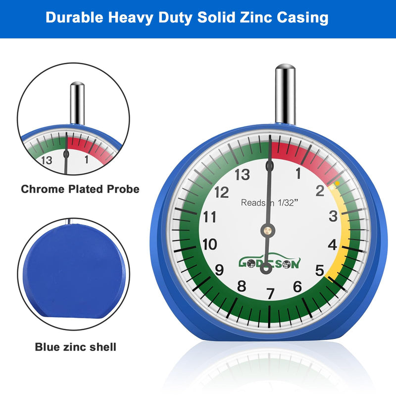 GODESON Dial Type Tire Tread Depth Gauge 88703 Professional for Motorcycle, car,Truck and Bus (Pack of 2) 2 Pack INCH