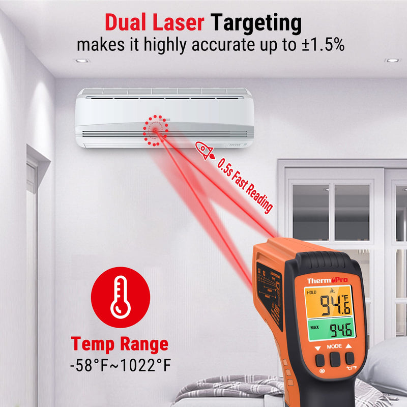 [Australia - AusPower] - ThermoPro TP450 Dual Laser Temperature Gun for Cooking, Digital Infrared Thermometer plus ThermoPro 99-Hour Digital Kitchen Timer with Strong Magnetic & Stable Stand, Classroom Timers with 3-Volume-Le 