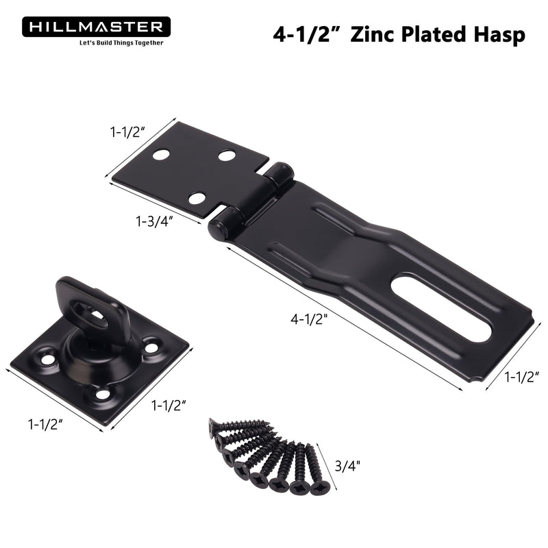 [Australia - AusPower] - Swivel Staple Safety Hasps, 4-1/2" Gate Door Hasp Latch with Twist Knob Safety Padlock Clasp Lock for Fence, Gate, Cabinet, Barn Door, Shed, Black 1 Pack 
