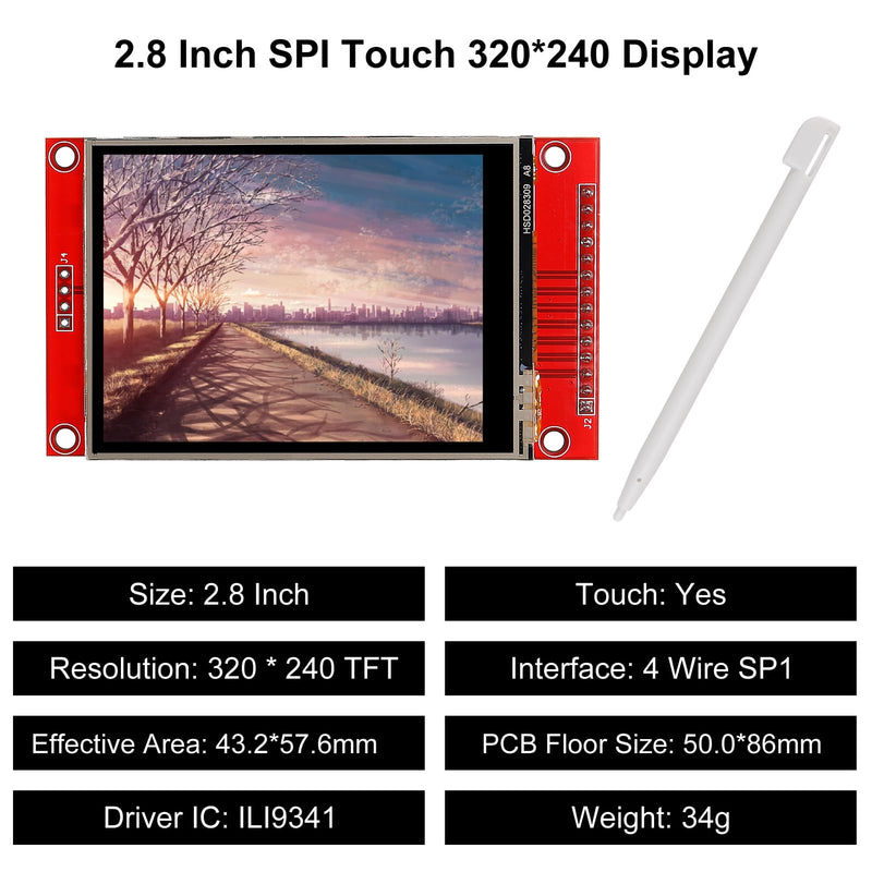 [Australia - AusPower] - 2pcs 2.8" SPI TFT LCD Display Touch Panel ILI9341 240x320 TFT LCD Touch Screen Shield 5V/3.3V STM32 Display Module SPI Serial with Touch Pen 