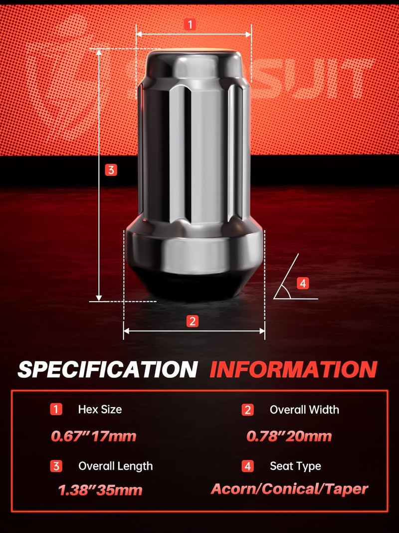 Sposuit M12x1.5 Spline Lug Nuts - Replacement for 2006-2023 Hyundai Elantra, 2018-2024 Kona, 2000-2022 Santa Fe, 2001-2023 Sonata, 2005-2024 Tucson - Closed End Chrome Lug Nut with Socket(20 Pcs) 20 Pack SplineDrive