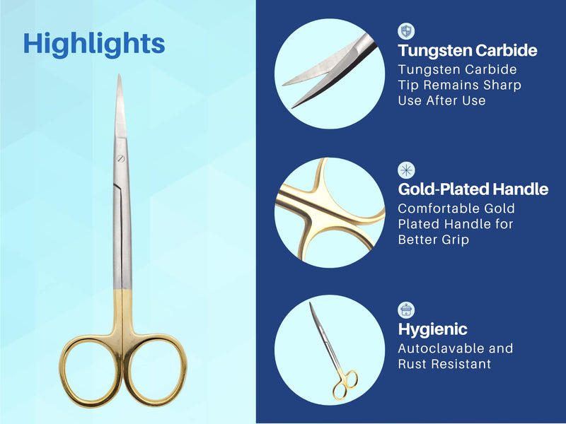 [Australia - AusPower] - Scissors surgical 5.5 inches CURVED Gold Plated handle tungsten carbide inserts extra sharp and durable ARTMAN BRAND 