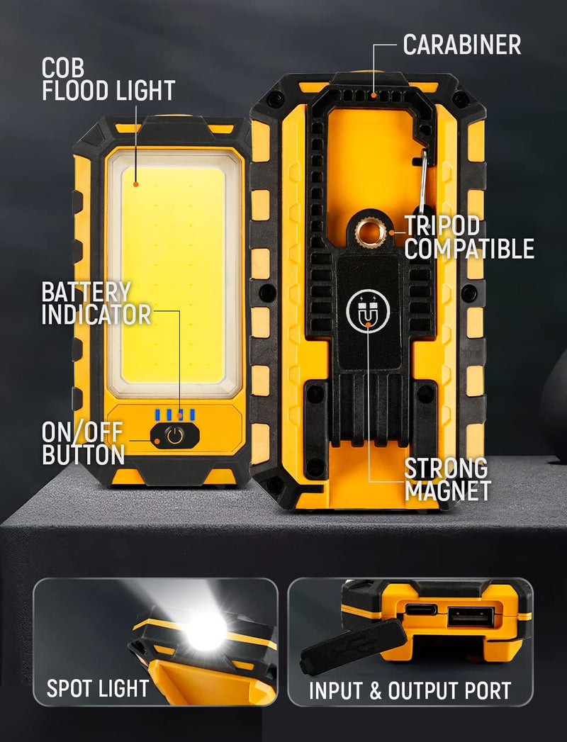 innofox LED Rechargeable Magnetic Work Light 40W 1500Lumens, Hanging Hook 4 Lighting Modes, Job Site Lighting for Car Repairing, Camping, Hunting, and Hurricane (2, Orange) 2
