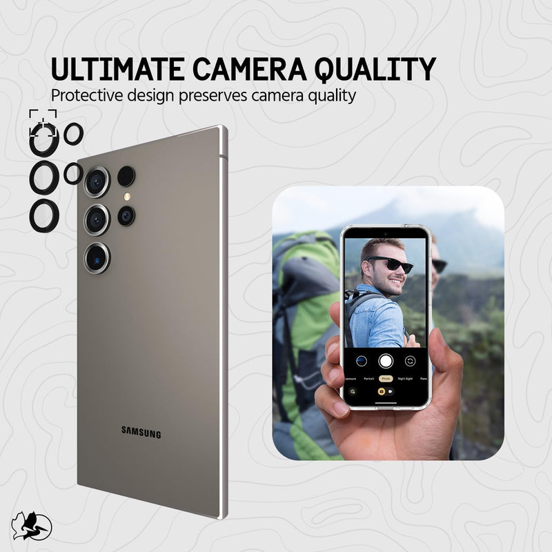 [Australia - AusPower] - Pelican Samsung Galaxy S24 Ultra Camera Lens Protector with Aluminum Rings - 9H Tempered Glass - Durable Anti-Scratch, Anti-Shatter, HD View with Night Shoot and Case Friendly, Easy to Install - Black 