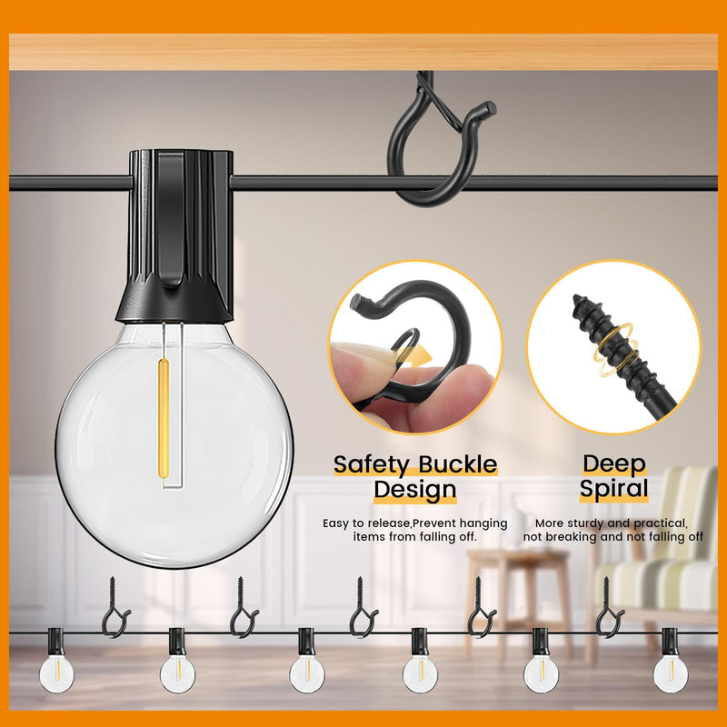 [Australia - AusPower] - 30 PCS Q-Hanger Hooks with Safety Buckle, Windproof Screw Wall Ceiling Hooks for Outdoor String Lights Hanging Christmas Lights, Plants, with 1 Wing Nut Driver Black 30 Pack 