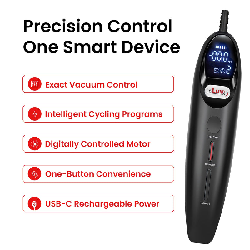 LeLuv Magna LCD Smart Handheld Electric Vacuum Pump Handle — USB-Rechargeable Precision Vacuum Controller with Manual & Smart Modes, with Release Safety, Professional Vaccum Tool - Black Silicone