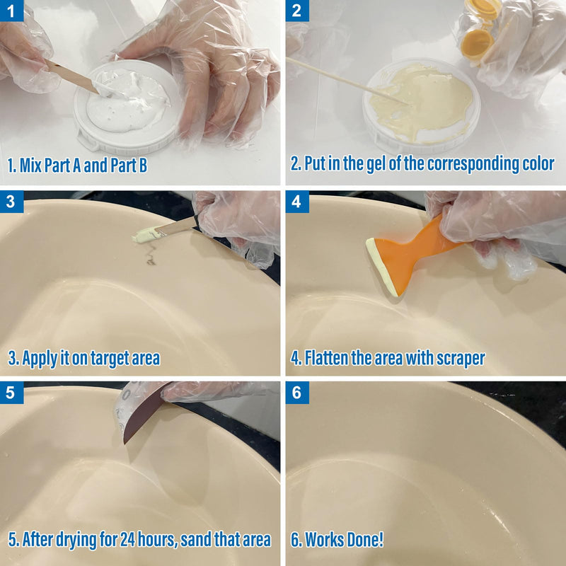 [Australia - AusPower] - Fiberglass Tub Repair Kit (Color Match), Porcelain Sink, Fiberglass Shower and Acrylic Bathtub Repair Kit White, Quick to Fix Cracks, Chips, Dents, Holes on Bath Tub & Toilet, Almond/Biscuit/Bone 