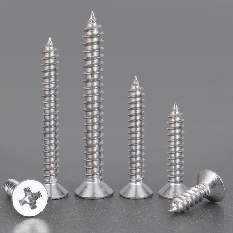 [Australia - AusPower] - 210Pcs Wood Screws Assortment Kit, 304 Stainless Steel Screws, Phillips Drive, Wood Screws, Screws, Screw Set, Assorted Screws, Screws Assortment Kit, 6 Sizes (2”,1-1/2”,1-1/4”,1”,3/4”,1/2”) 