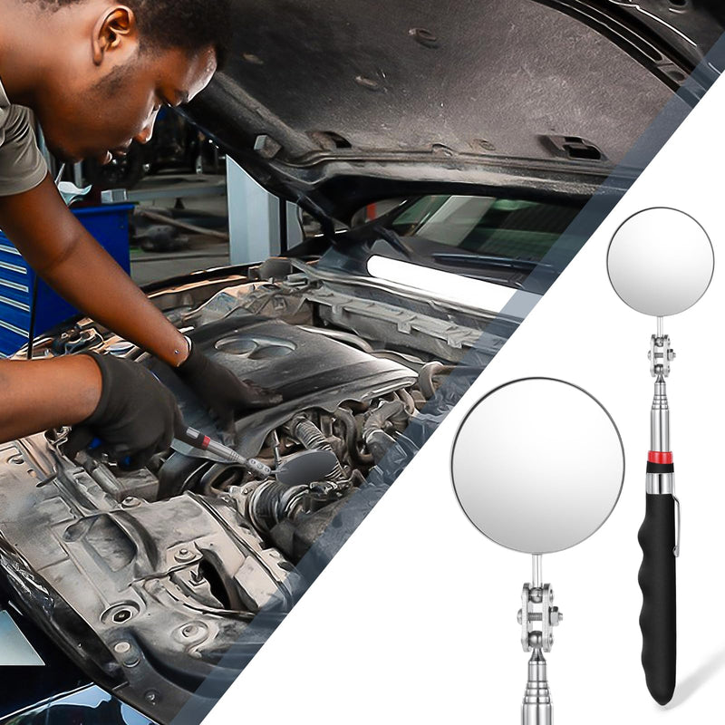 [Australia - AusPower] - 6 Pcs Telescoping Inspection Mirror 360 Rotation Round Inspection Mirrors Flexible Circular Inspection Mirror with Extended Handle for Checking Vehicle Condition 