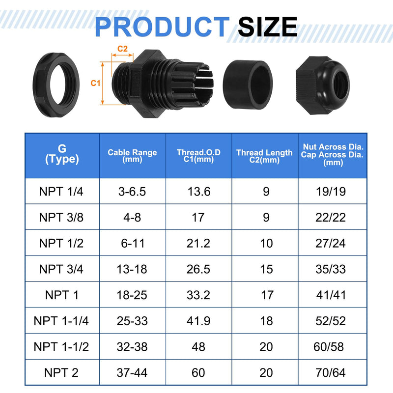 [Australia - AusPower] - uxcell 12Pcs NPT 1/2" Nylon Cable Glands, Waterproof Cord Grip Connector, Adjustable 6-11mm Wire Grommet Protectors with Gaskets and Locknut for Junction Box, Black NPT 1/2" 