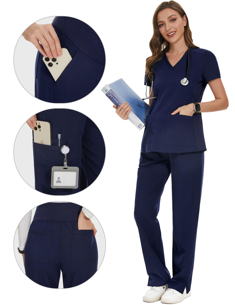 POSHGLAM Women's Maternity Scrub Pants 6-Pocket Over Belly Stretch Comfortable Casual Workwear Medical Nurse Work Pants Medium Navy