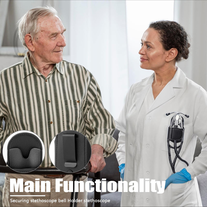 [Australia - AusPower] - PU Leather Stethoscope Clip, Stethoscope Holder Hip Clip, Lightweight and Durable, Suitable for Doctors, Nurses, First Responders, Medical Nursing Students, Compatible with 3m Littmann (Black) 