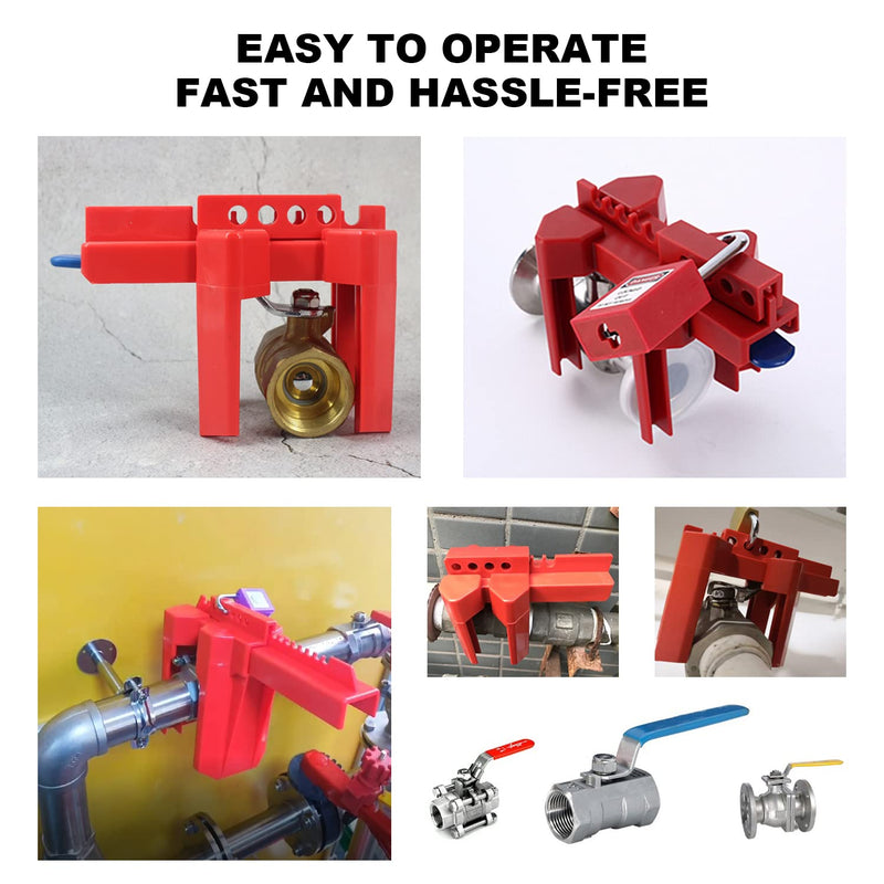 [Australia - AusPower] - Ball Valve Lockout, Adjustable Ball Valve Lockout Device, Small, for 1/2"-2-1/2" Outside Pipe Diameter, Red, Outdoor Water Spigot Lock Industrial Faucet Handle Locks Pipeline Valve Locking Device Ball Valve Lockout Kit 
