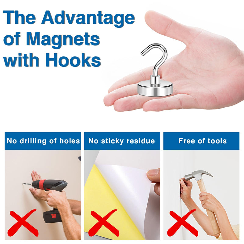 [Australia - AusPower] - LOVIMAG Strong Magnetic Hooks, 100LBS Magnet Hooks for Cruise Cabin, Super Powerful Neodymium Magents for Cruise Essentials Must Haves, Heavy Duty Magnets for Metal Door, Refrigerator,Ceiling - 6 Pcs 110lbs Silver 