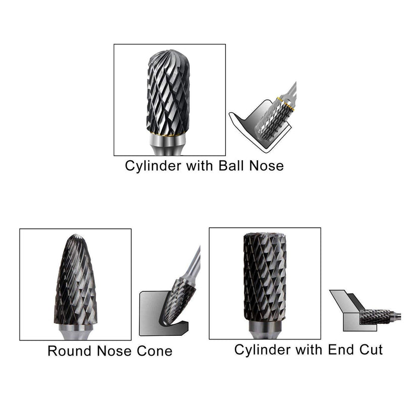[Australia - AusPower] - ASNOMY 1 Piece Tungsten Steel Carbide Cutter Set with Rotary Head for Grinding Files 6 x 12 mm for Drilling Metal Polishing - A A-Typ 