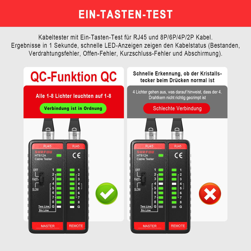 [Australia - AusPower] - SURFOU LAN Tester Network Cable Tester, RJ45 Network Tester for Cat7 Cat6 Cat Cable, Network Cable Tester, Ethernet Network Cable Tester, Network Cable Tester, Internet LAN Cable Tester 