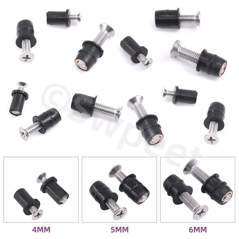 [Australia - AusPower] - Swpeet 60Pcs 3 Sizes M4 M5 M6 Neoprene Well Nut with M4 x 20mm M5 x 25mm M6 x 30mm Stainless Steel Pozi Screws Brass Copper Bolts Well Nut Kit Compatible with Kayak Paddles Clips 