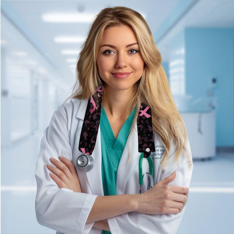 [Australia - AusPower] - LedBack Pink Ribbon Stretchy Stethoscope Covers Universal Fit Stethoscope Decorative Sleeve Roses Two Piece Stethoscope Accessories Sleeve for Breast Cancer Day 