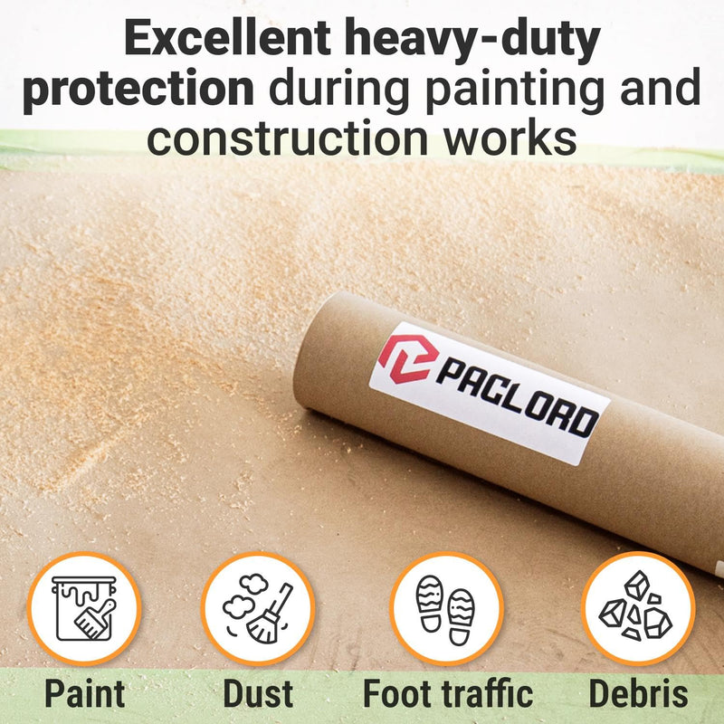 Floor Protection Paper 24" x 166 ft - USA-Made Brown Rosin Paper Roll, 7 Mil Heavy-Duty Builders Paper for Painting, Construction, Hardwood Floor Cover - Protection from Paint, Dust, Foot Traffic 332 sq ft (24" x 166' Roll)