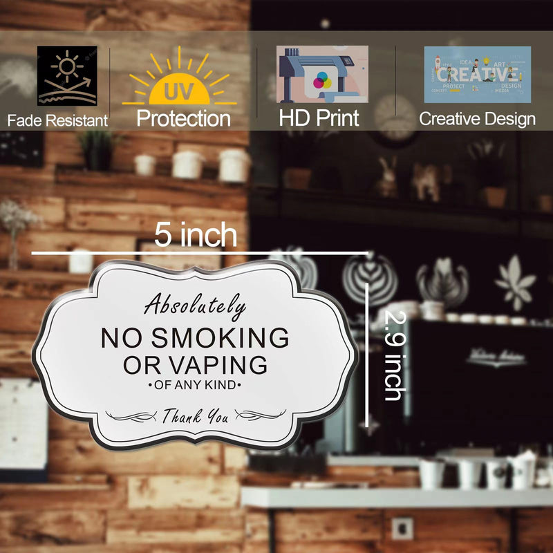 [Australia - AusPower] - Absolutely No Smoking Vaping of Any Kind Signs,(2 Pack) RAMIEYOO Designer Acrylic Smoke Free Signs,Double Sided Tape,Easy Installation,Great for Home,Buiness,Indoor/Outdoor Use (WHITE) WHITE 