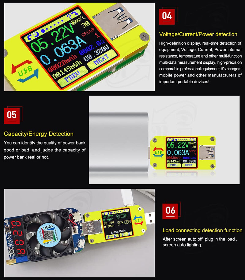 [Australia - AusPower] - RD UM34C 4A USB3.0 USB Meter Tester Voltage Current Power Charger Voltmeter Ammeter Multimeter Tester Measure Cable Resistance(UM34C) 